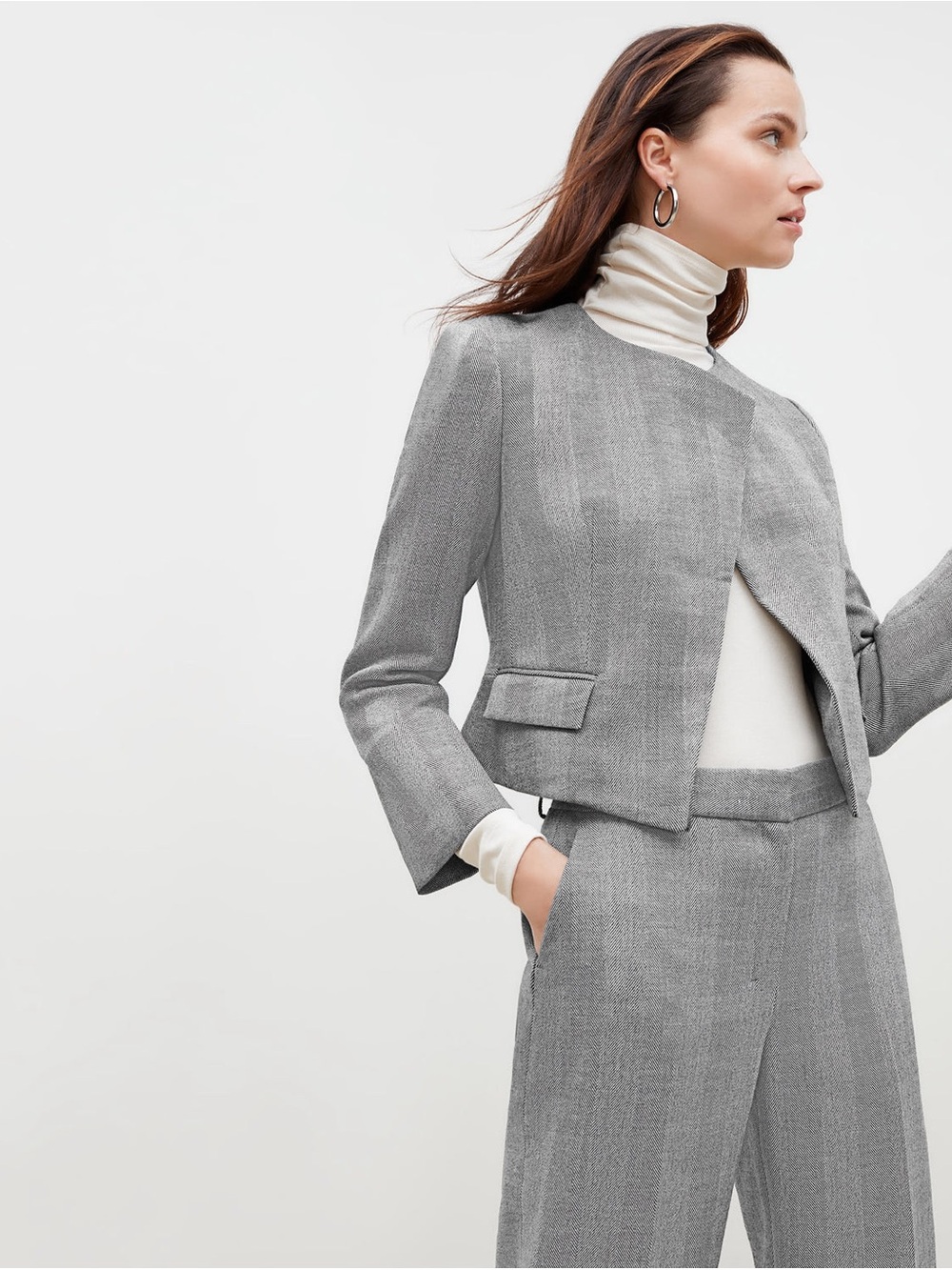 M.M. Lafleur The Arden Jacket Herringbone Wool Blend Open Front Size 16/XL
